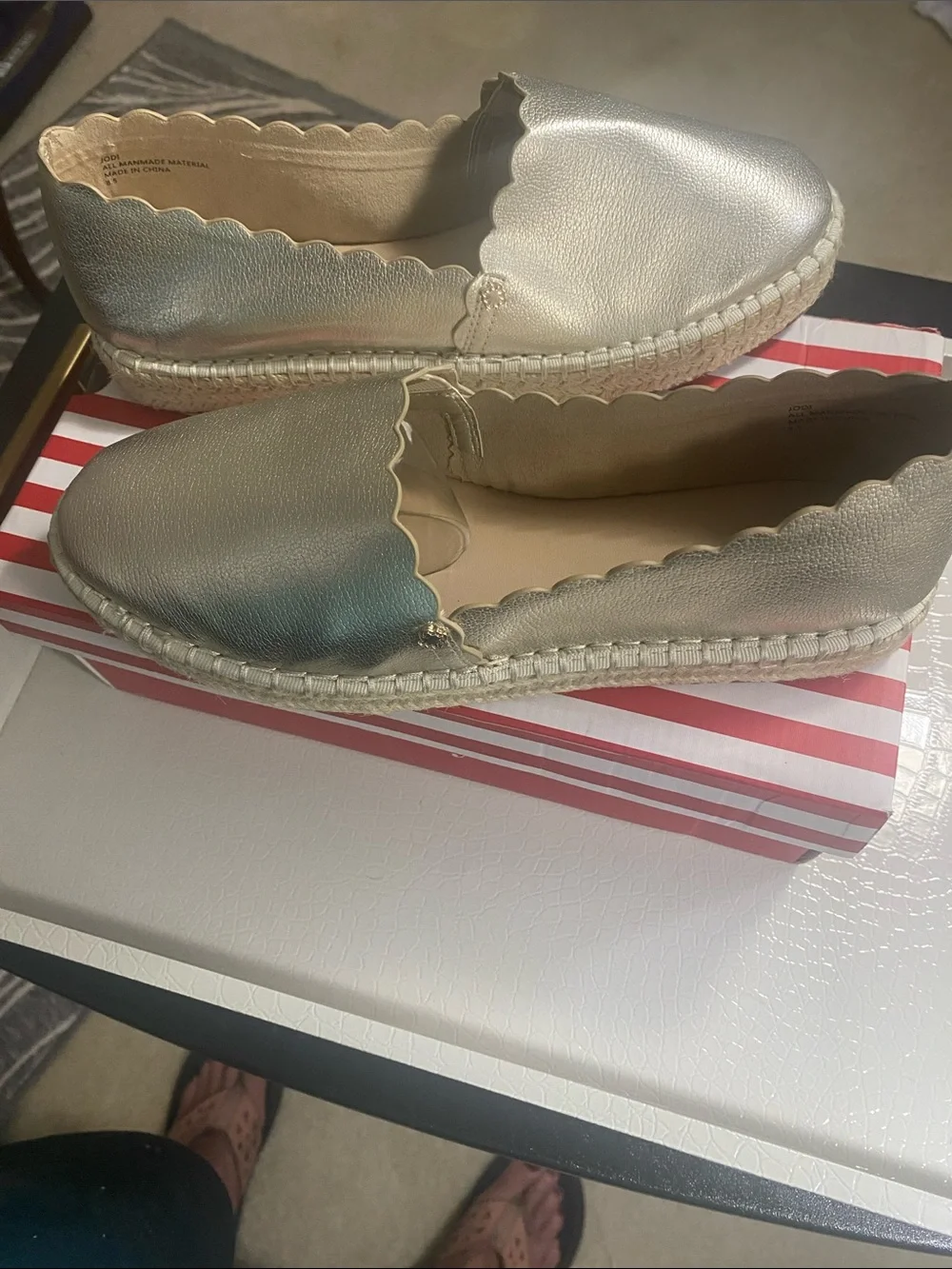 Metallic Silver Scalloped Espadrille Flats